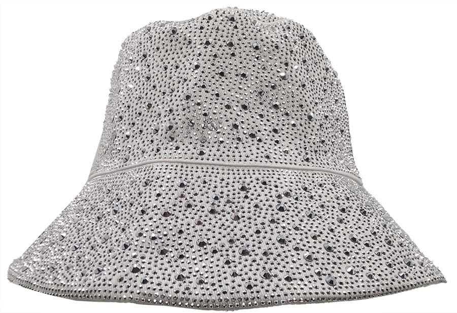 Bucket Hat: HA2320-1 White w/ Silver Rhinestones