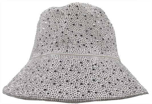 Bucket Hat: HA2320-1 White w/ Silver Rhinestones