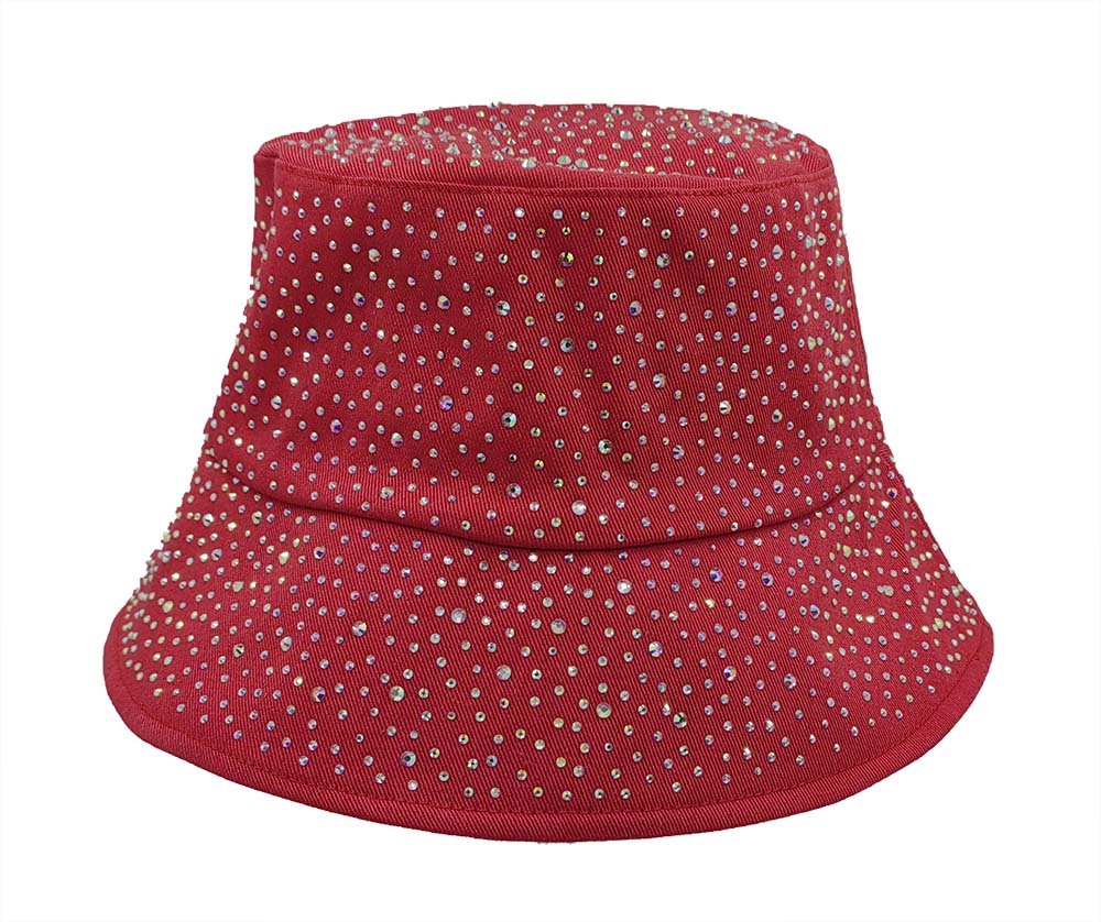 Bucket Hat: HA2320-2 Red w/ Silver Rhinestones