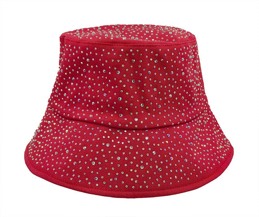 Bucket Hat: HA2320-2 Red w/ Silver Rhinestones