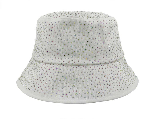 Bucket Hat: HA2320-2 White w/ Silver Rhinestones