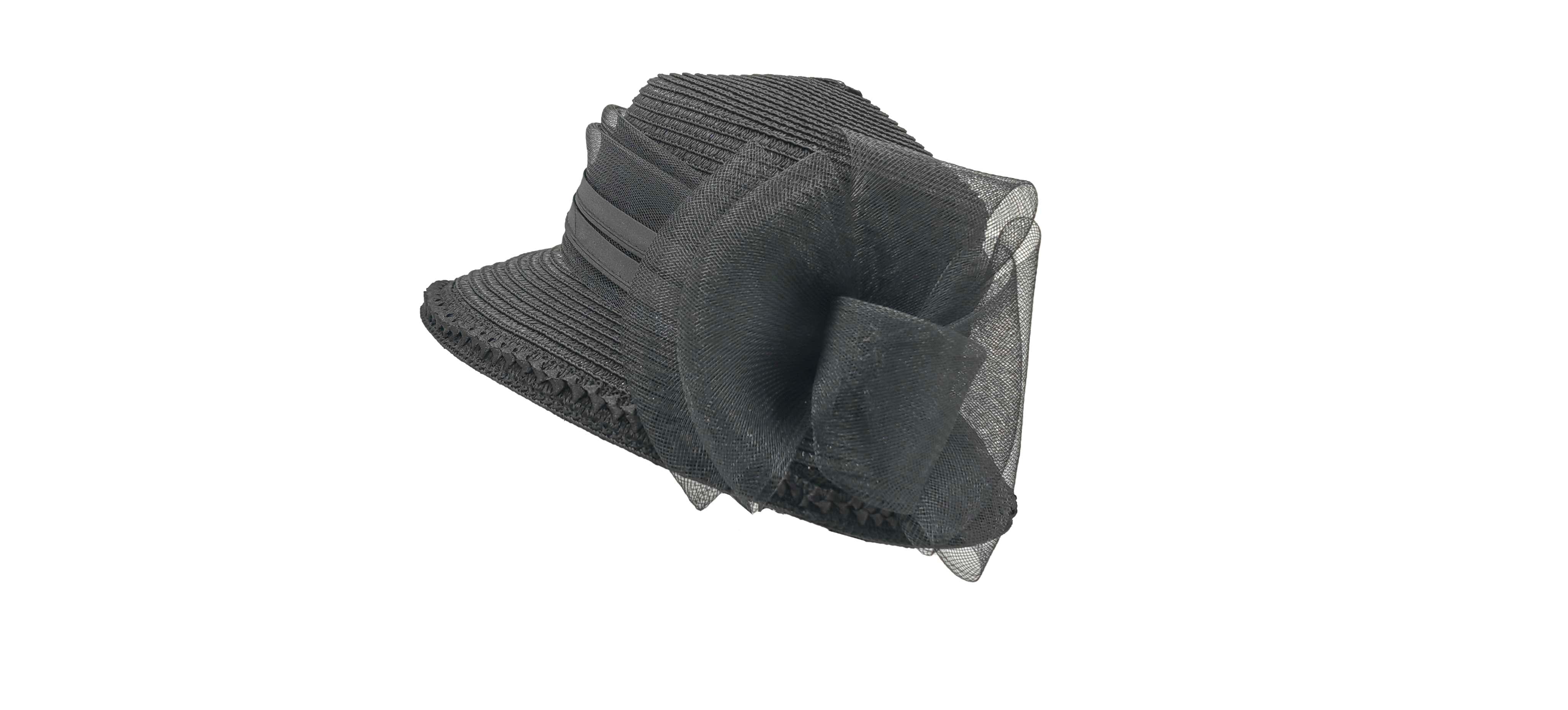 Black Church Hat with Layered Ribbon Bow