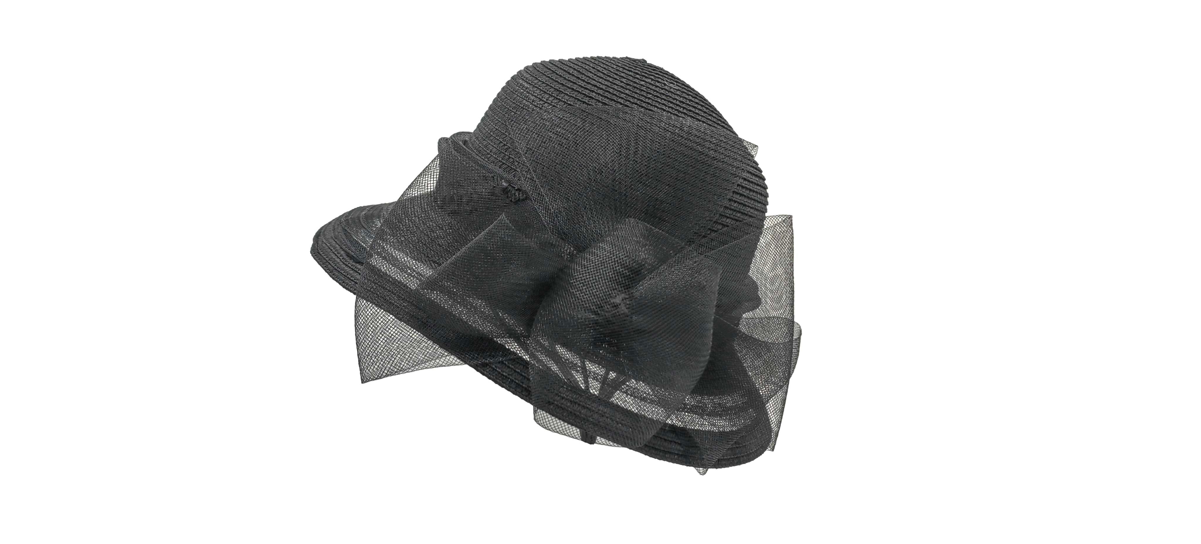 Black Church Hat with Sheer Ribbon Trim