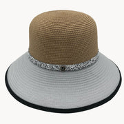Two-Tone Straw Sun Hat with Rhinestone Band