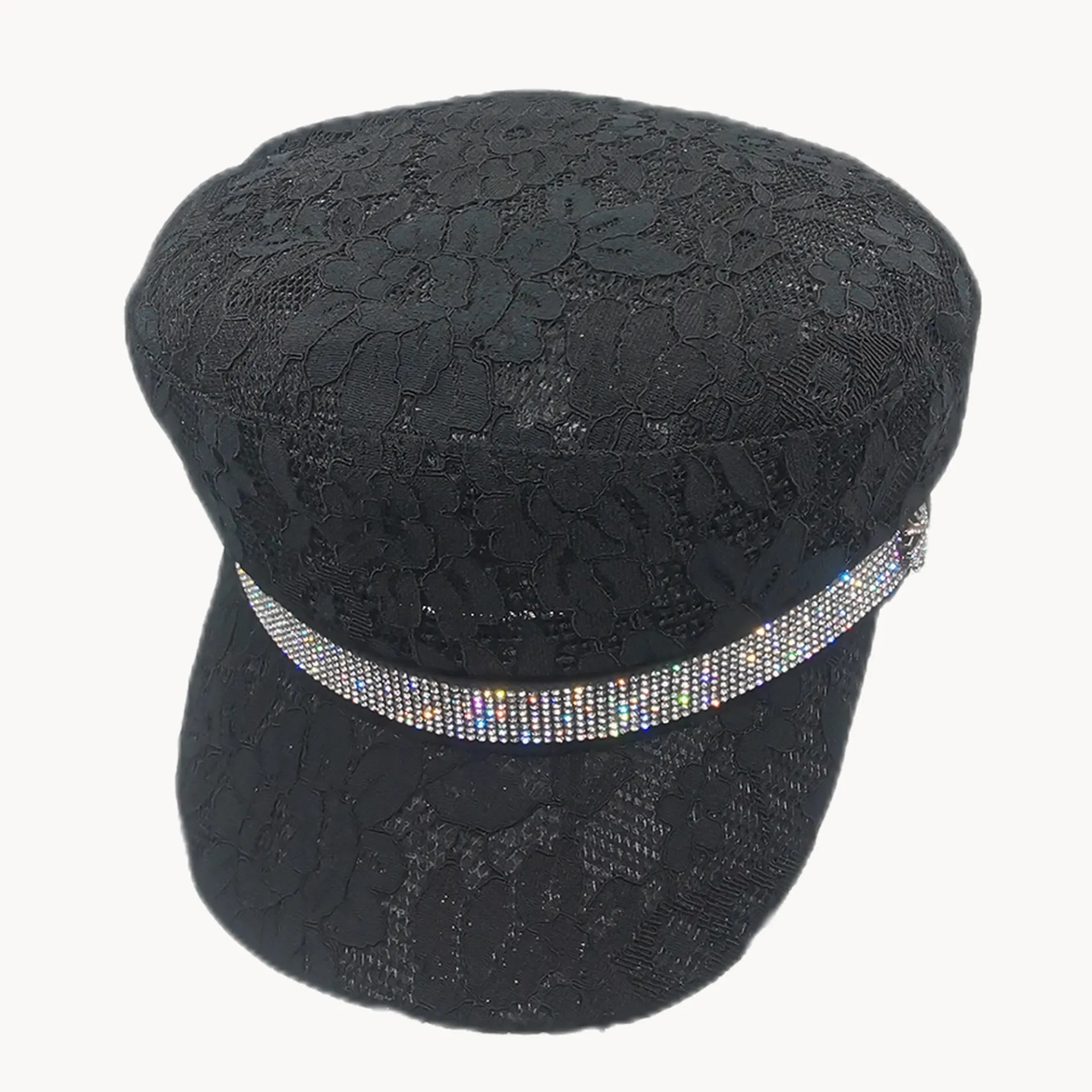 Lace Rhinestone Paperboy Cap