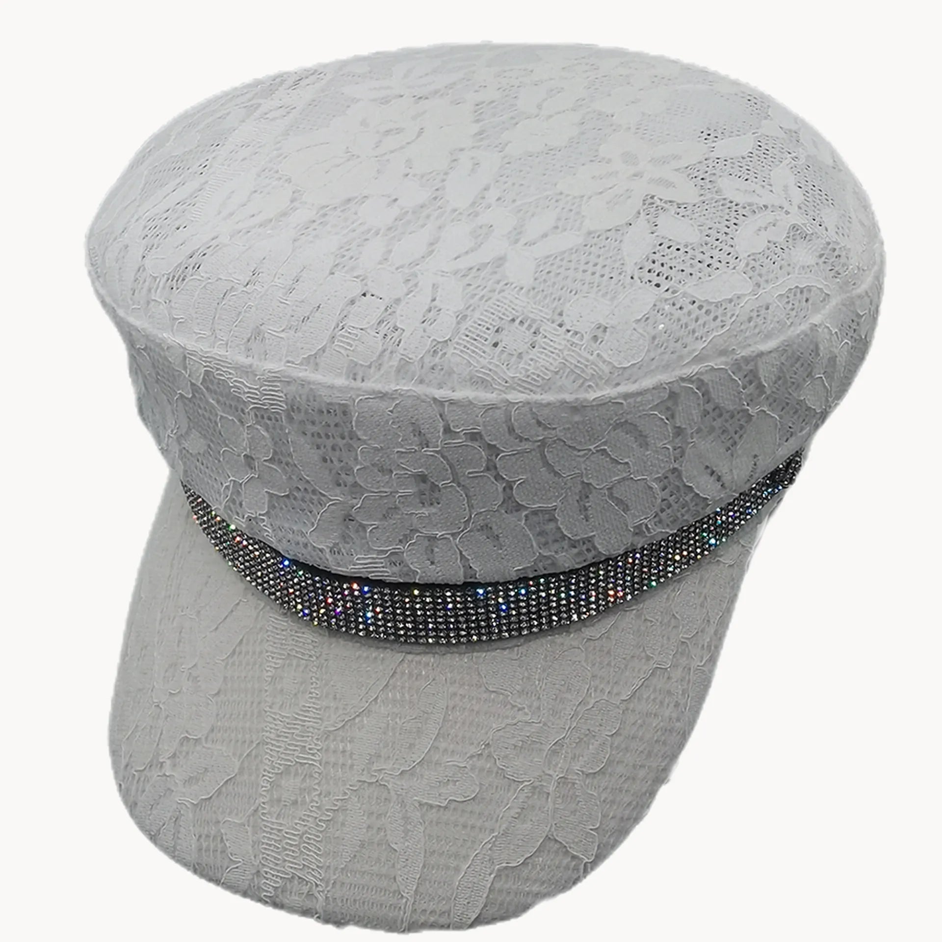 Lace Rhinestone Paperboy Cap