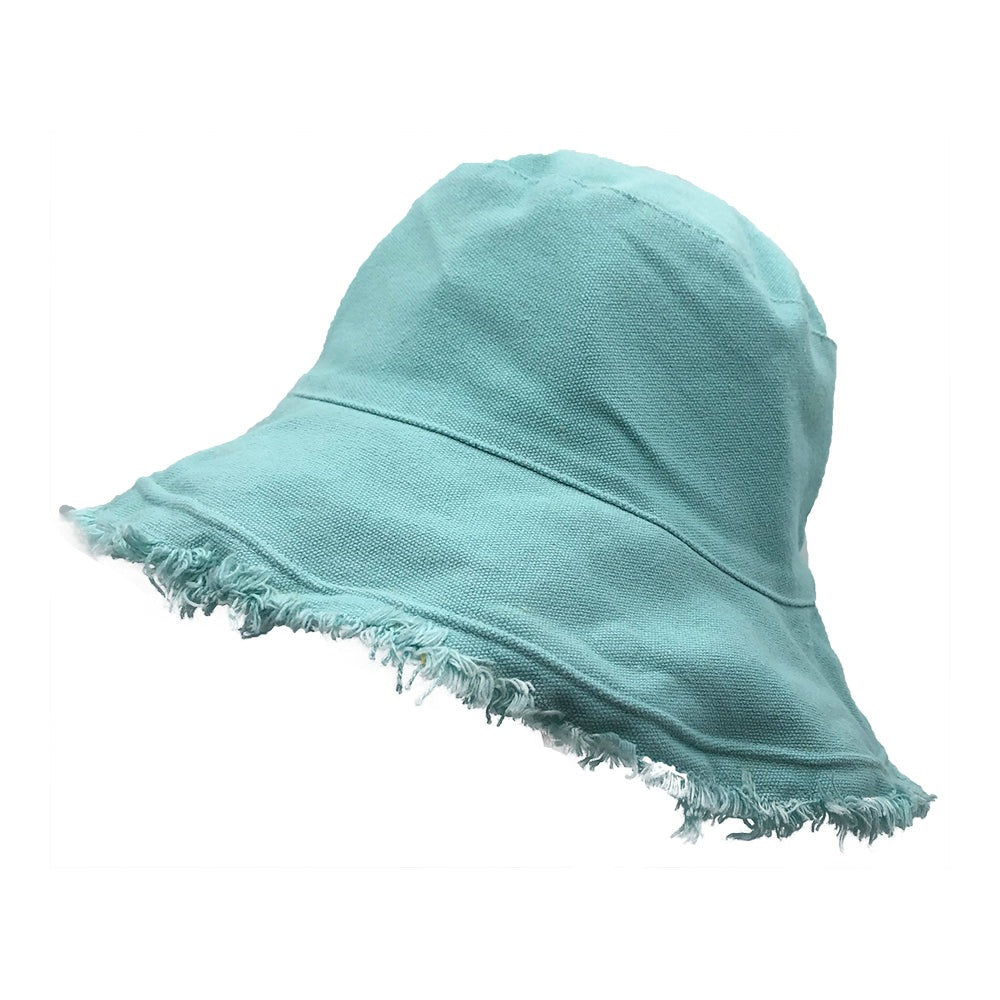 Bucket Hat: HA866 Sky Blue Bucket Hat w/ Frayed Edges