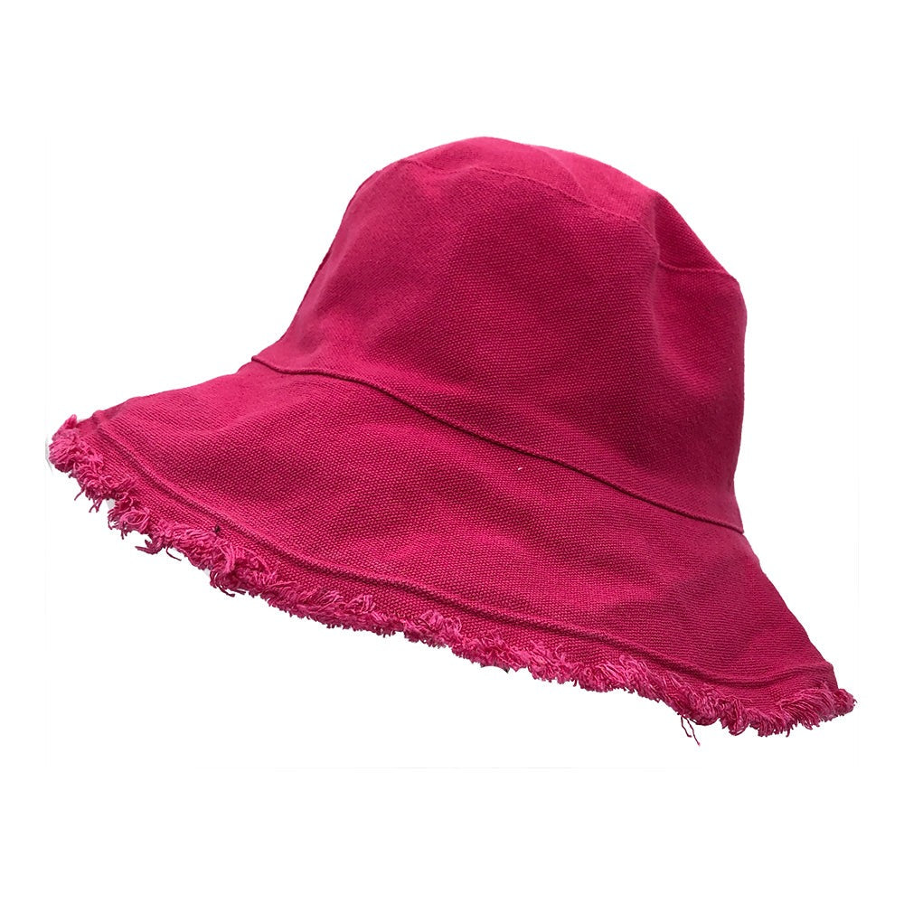 Bucket Hat: HA866 Pink Bucket Hat w/ Frayed Edges