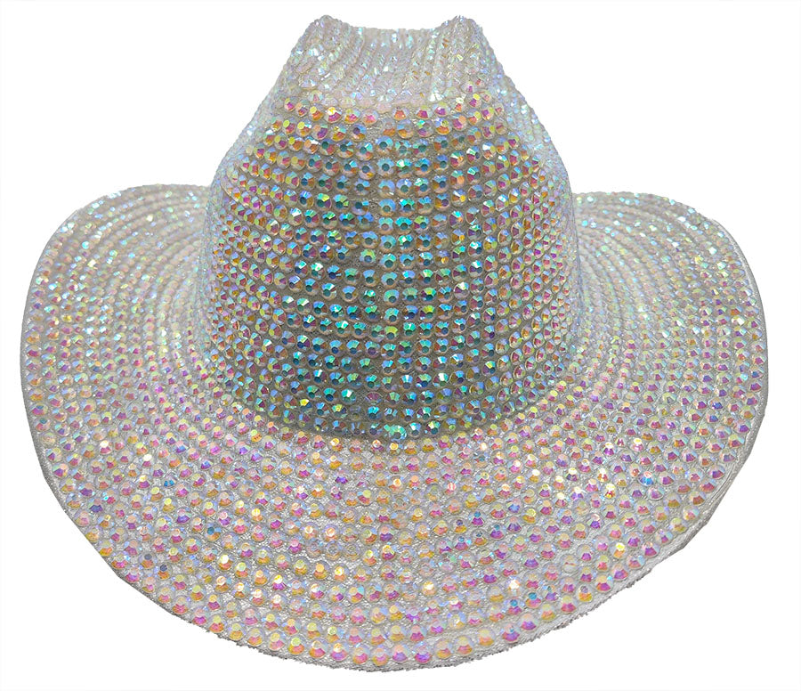 Cowboy Hat: HA904 White Cowboy Hat w/ AB Rhinestones