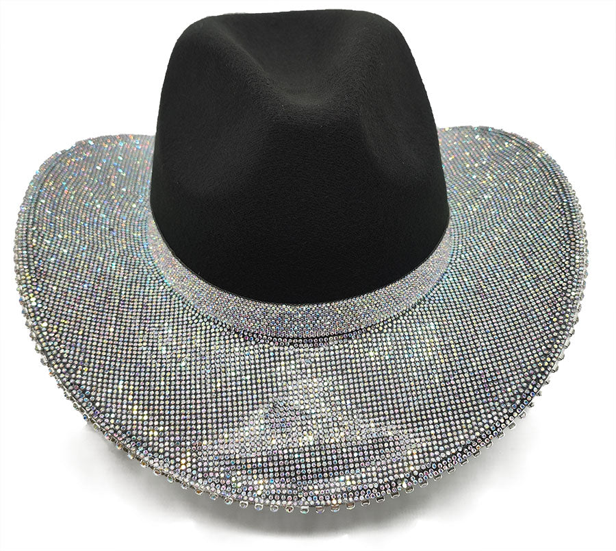 Black AB Rhinestone Cowboy Hat