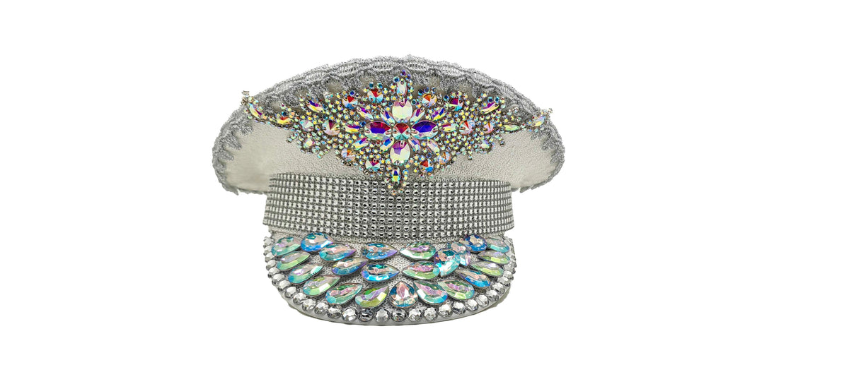 Rhinestone Military Hat: HA913 WHI