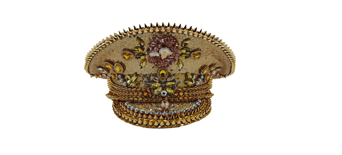 Rhinestone Military Hat: HA914 GOL