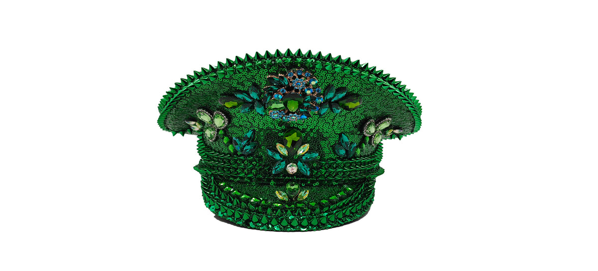Rhinestone Military Hat: HA914 GRE