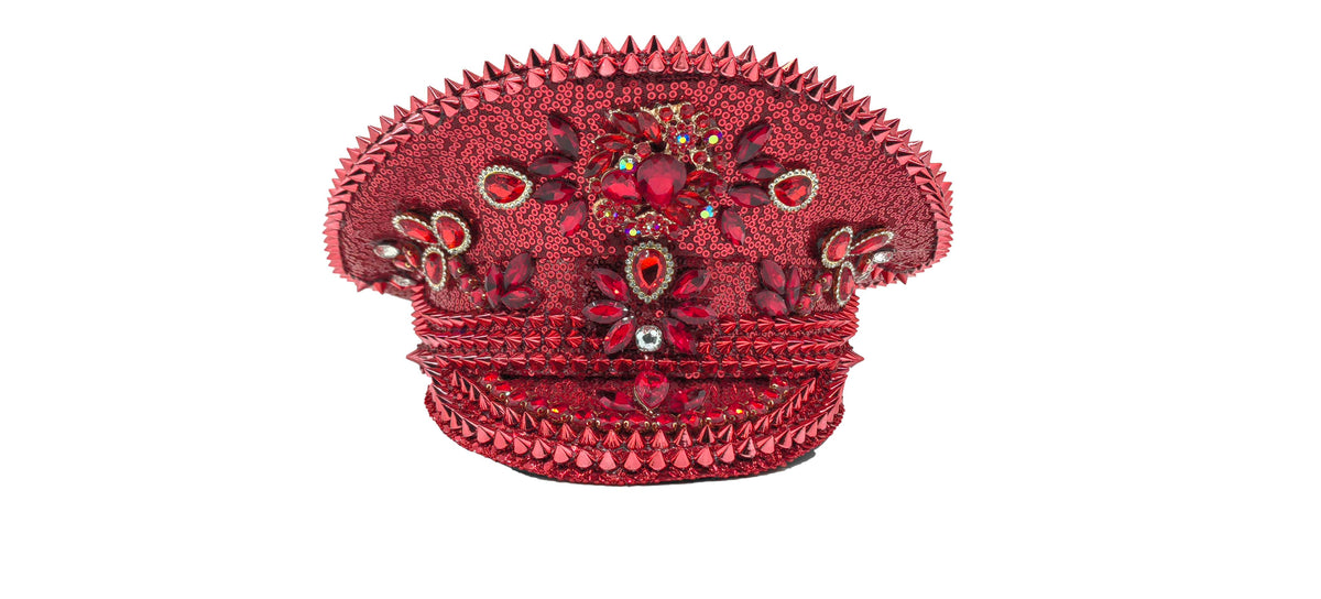 Rhinestone Military Hat: HA914 RED