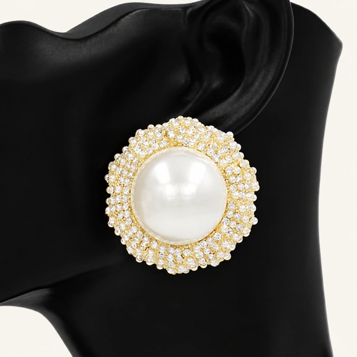 Pearl Rhinestone Halo Button Earrings