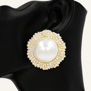Pearl Rhinestone Halo Button Earrings