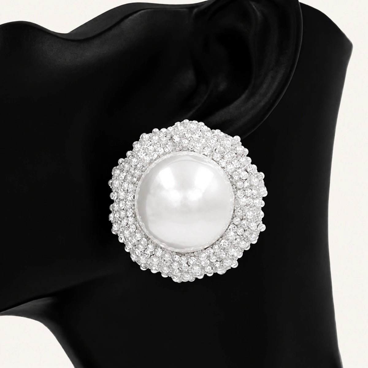 Pearl Rhinestone Halo Button Earrings