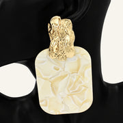 Hammered Gold Marble Rectangle Drop Earrings