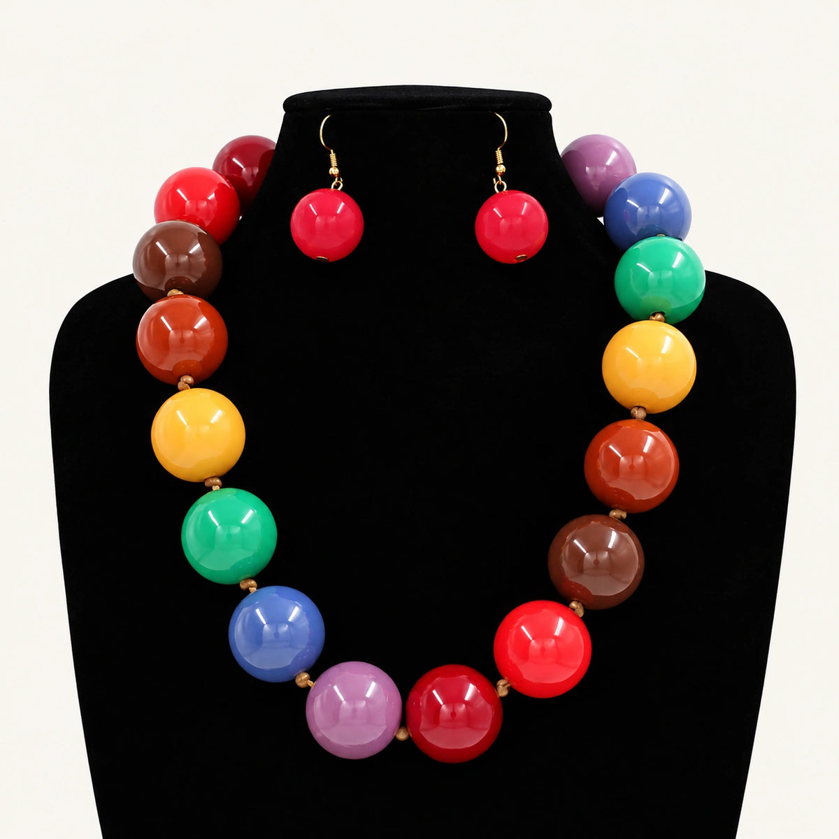 Multicolor Chunky Bead Necklace & Earring Set