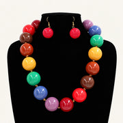 Multicolor Chunky Bead Necklace & Earring Set