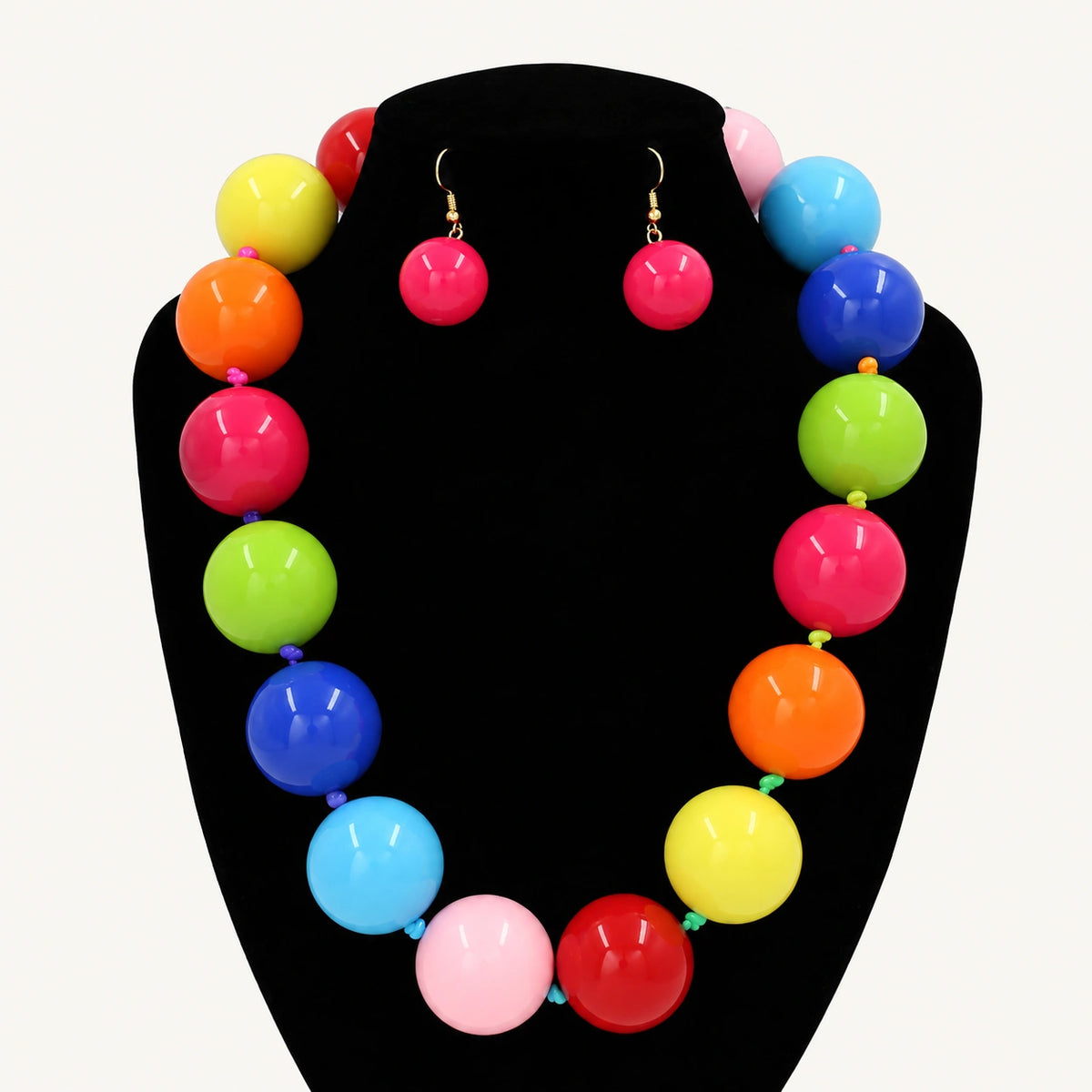 Multicolor Chunky Bead Necklace & Earring Set