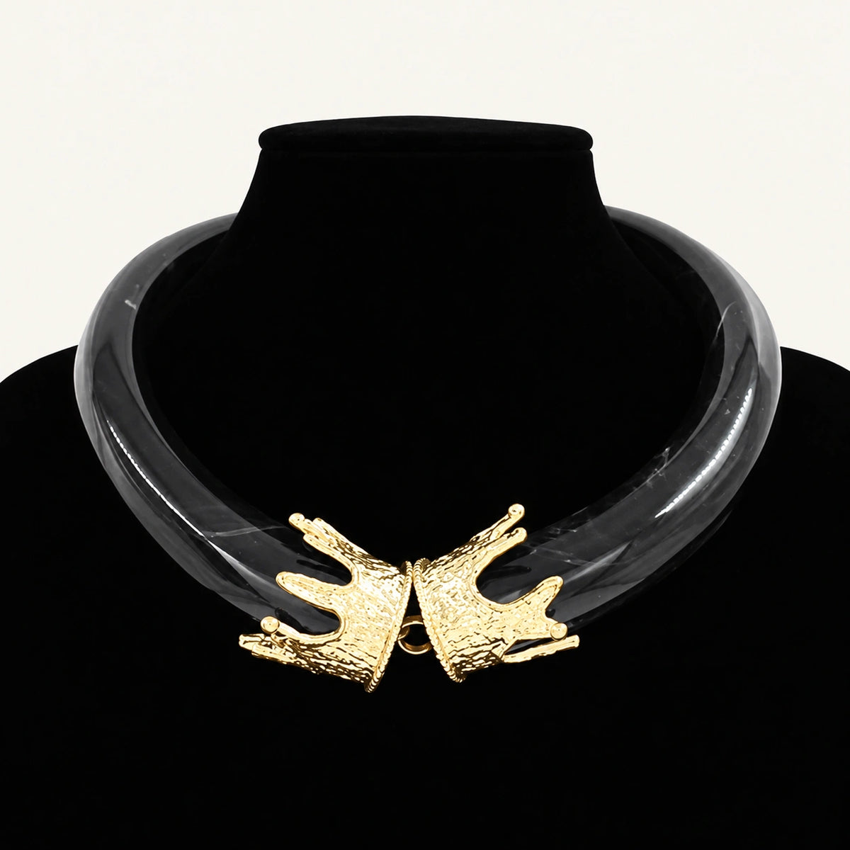 Chunky Marbled Collar Necklace with Gold Caps