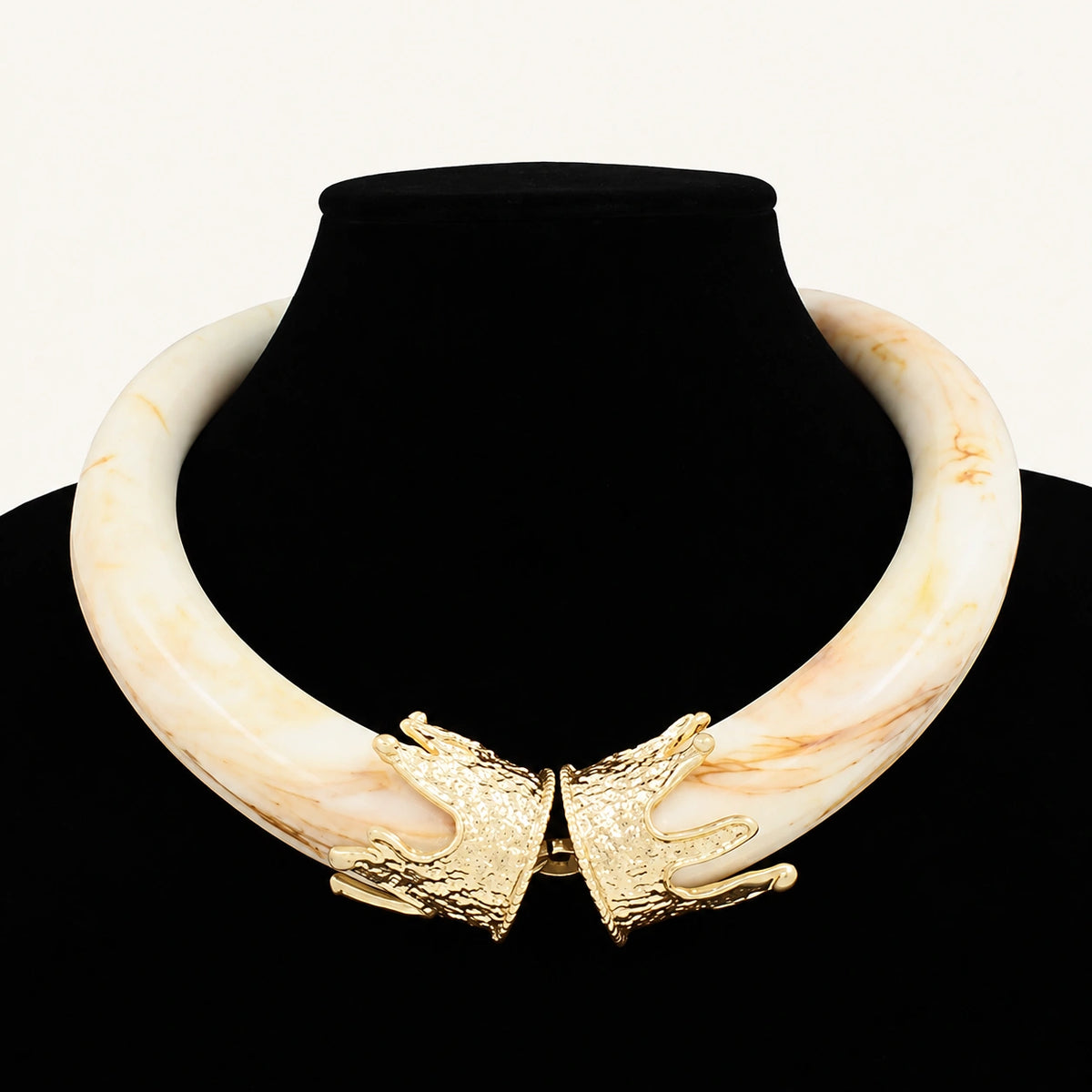 Chunky Marbled Collar Necklace with Gold Caps