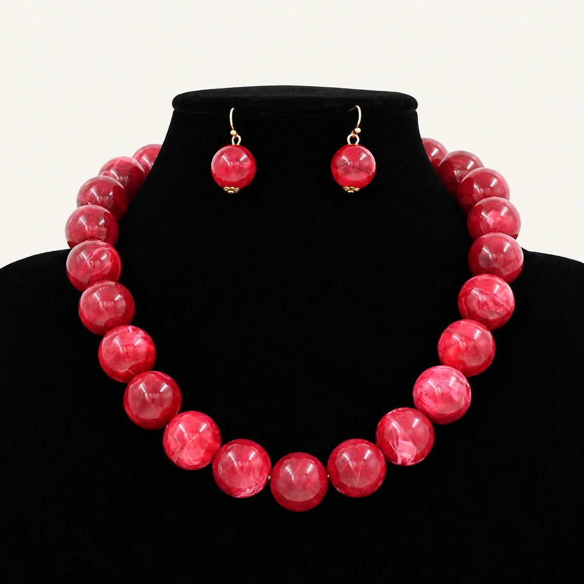 Marbled Chunky Bead Necklace & Earring Set