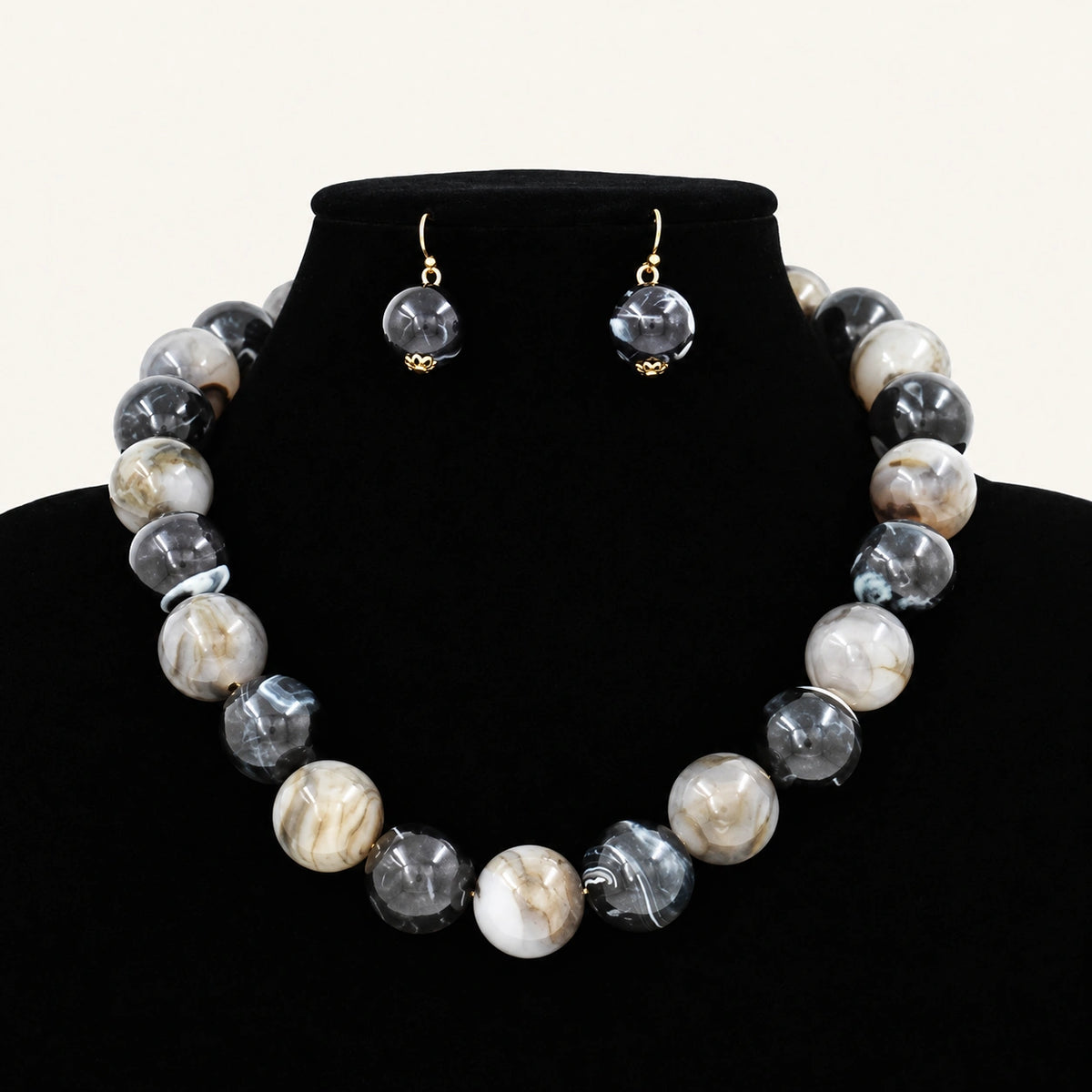 Marbled Chunky Bead Necklace & Earring Set