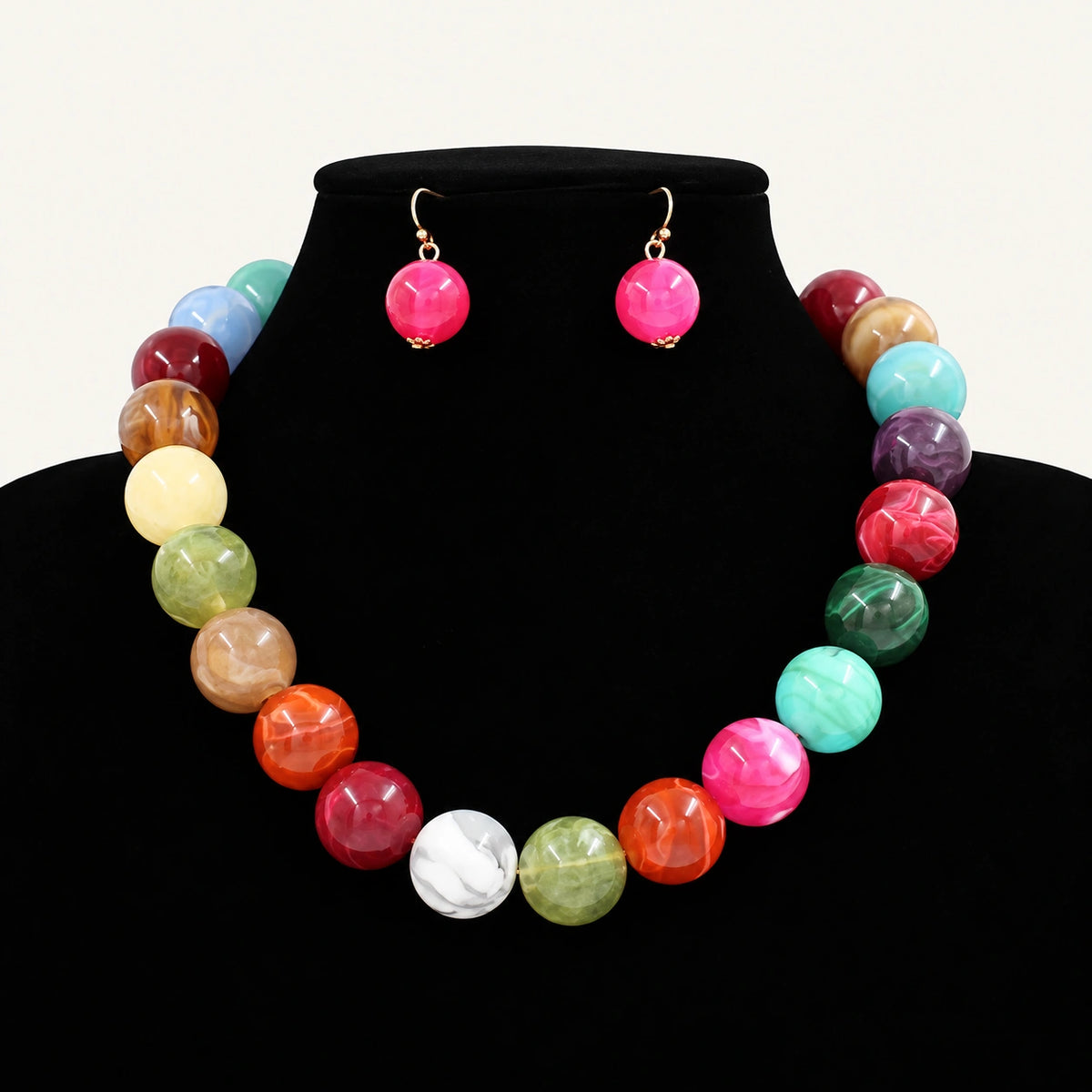 Marbled Chunky Bead Necklace & Earring Set