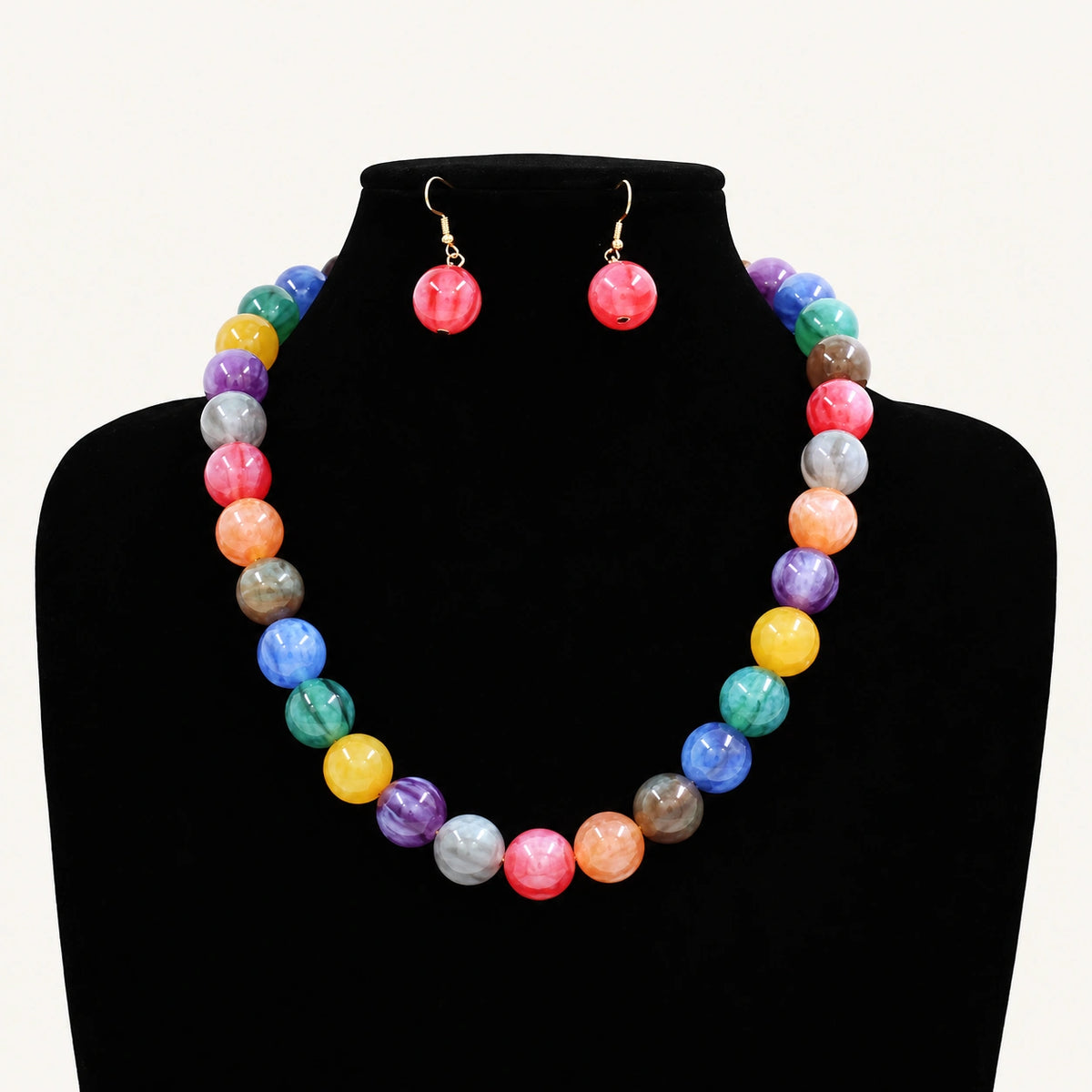 Marbled Bead Necklace & Earring Set