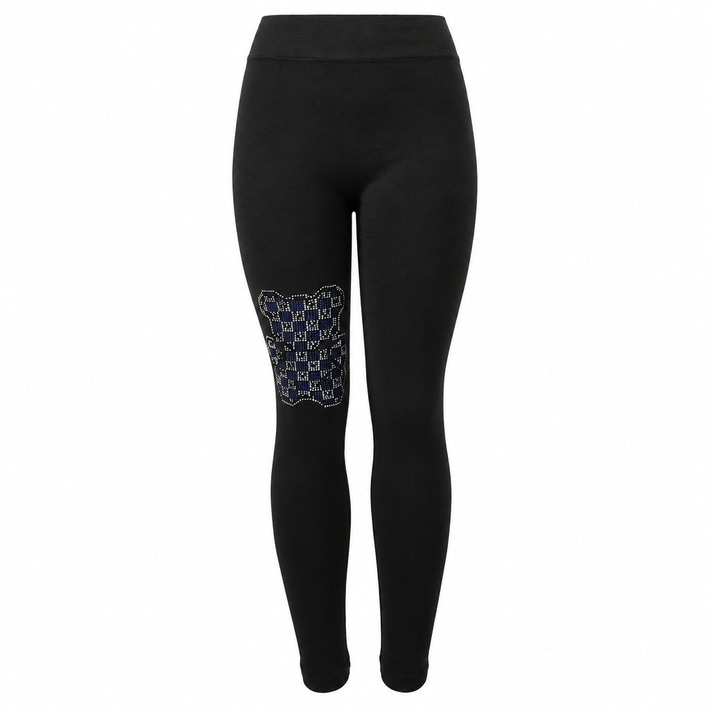 Blue Rhinestone Checkered Bear Leggings