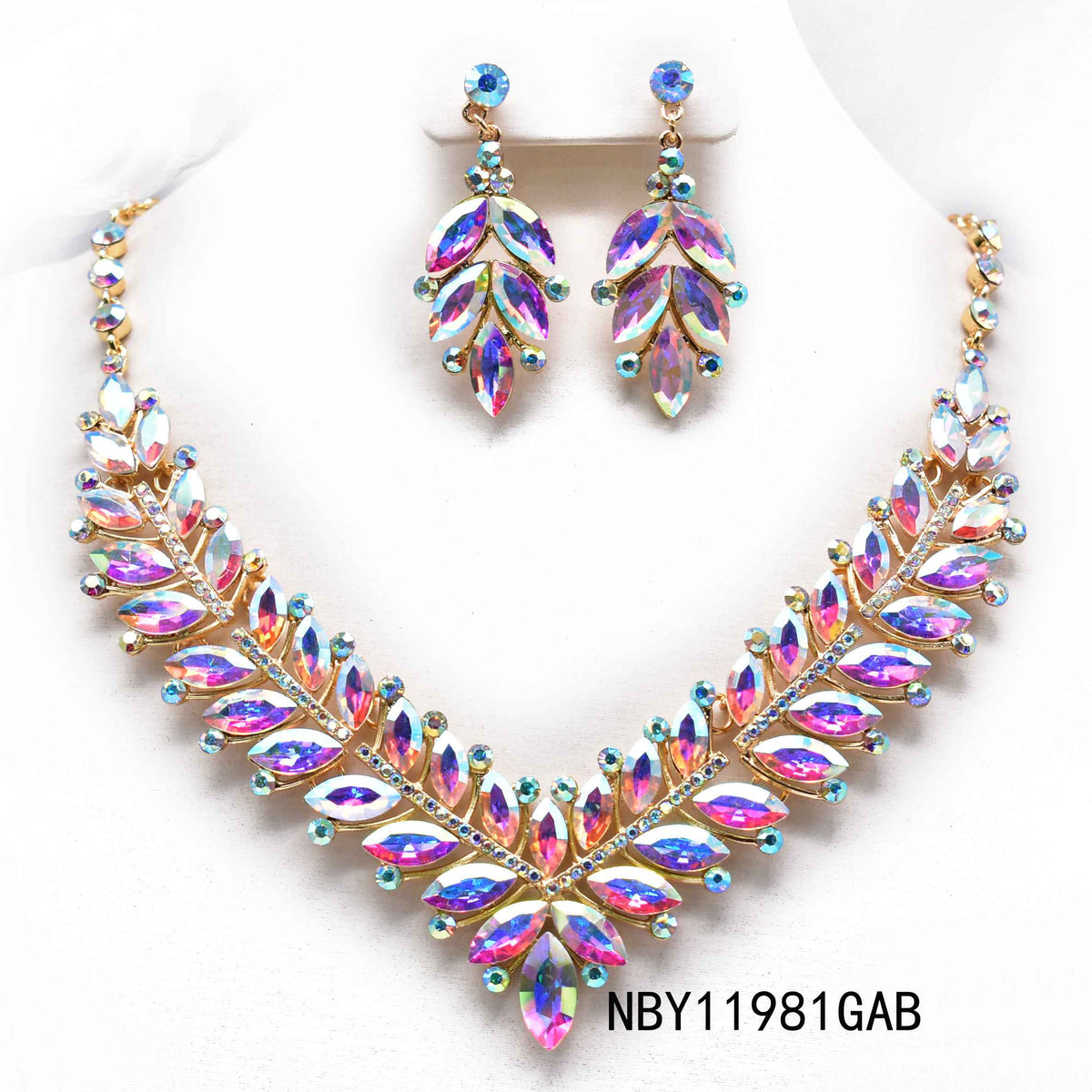 Crystal Leaf Statement Necklace & Earring Set