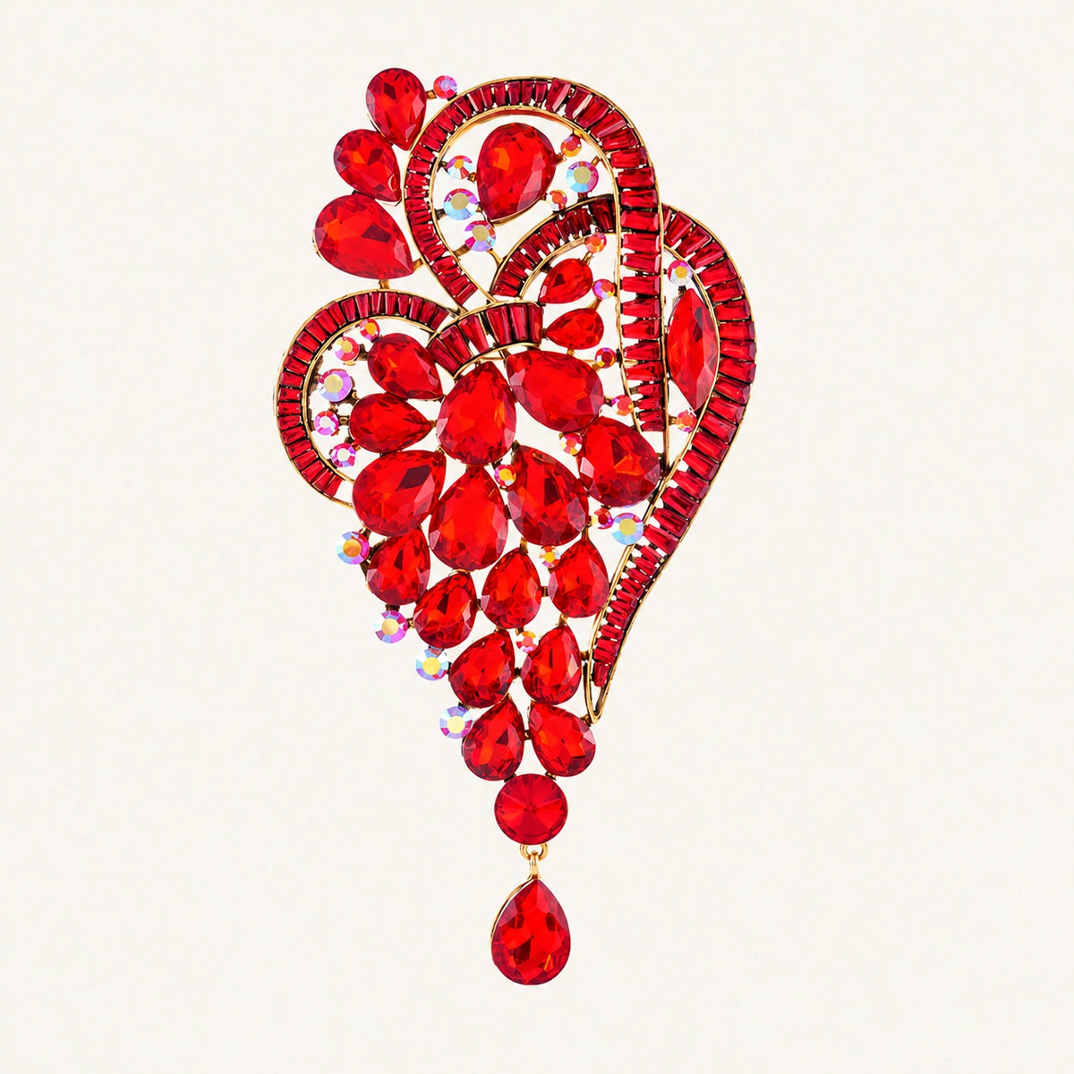 Crystal Heart Swirl Drop Brooch
