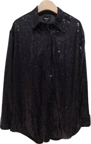 Sequin Button Up Shirt: SH723 BLA