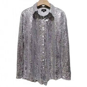 Sequin Button Up Shirt: Silver & Black