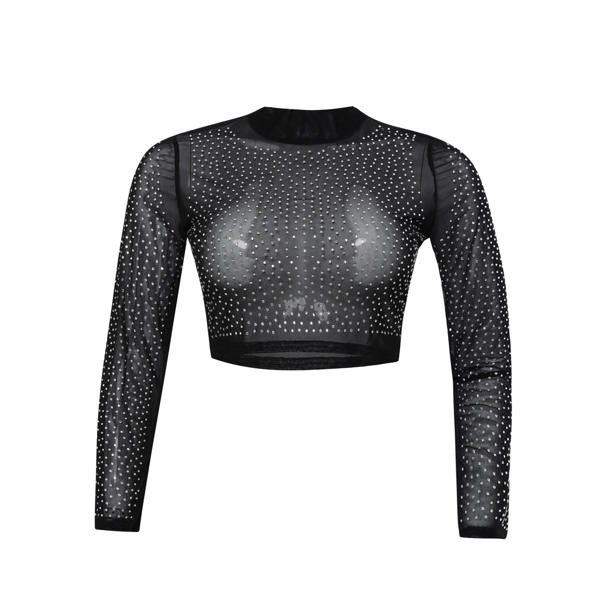 Rhinestone Mesh Mock Neck Crop ToP