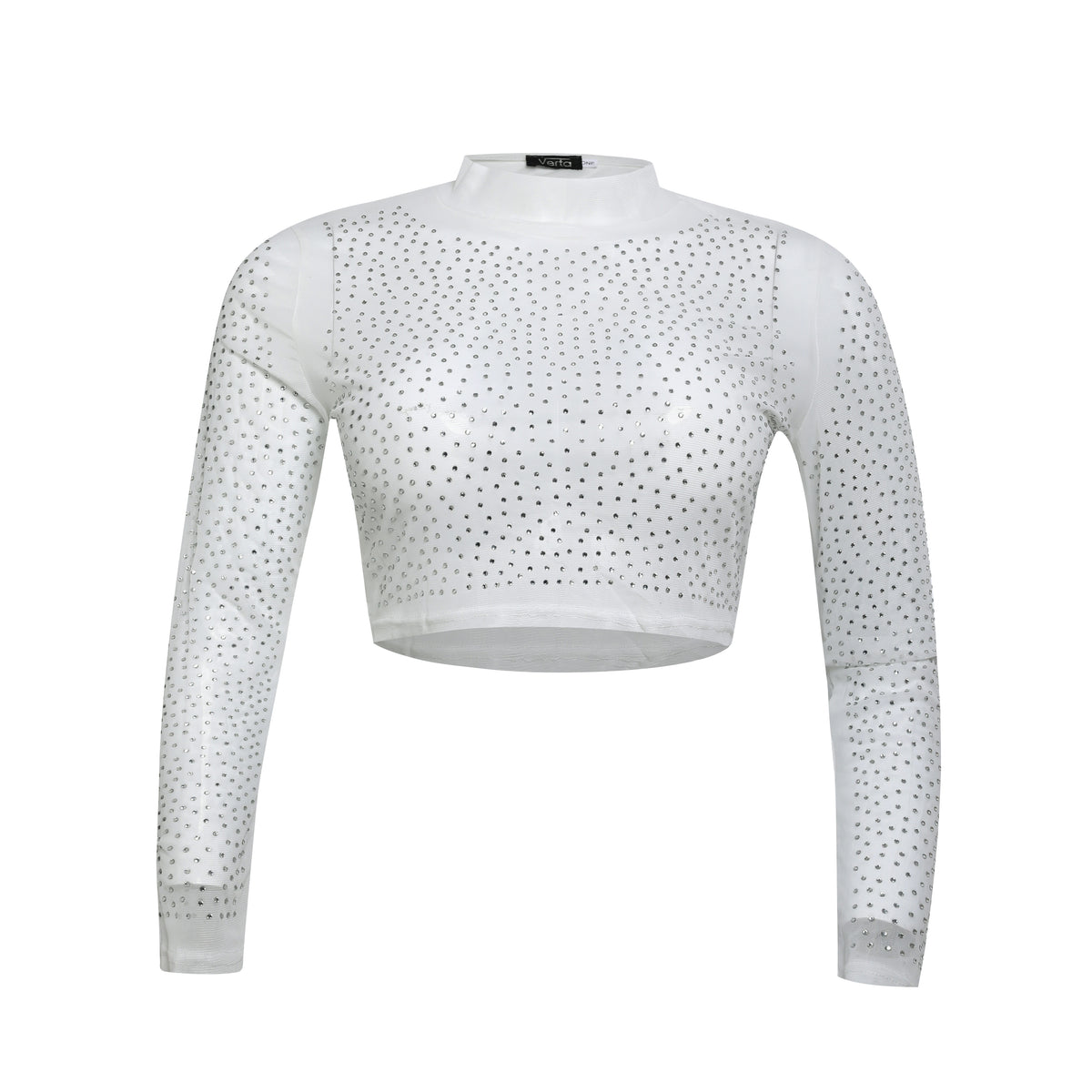 Rhinestone Mesh Mock Neck Crop ToP