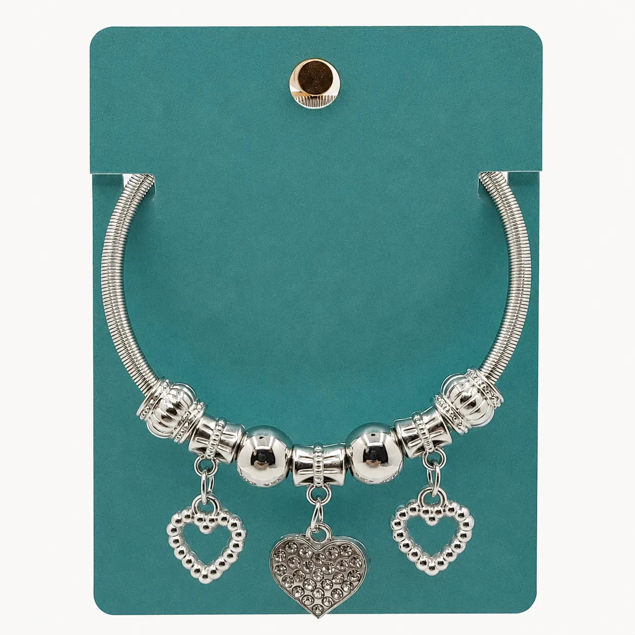 Silver Heart Charm Bangle Bracelet