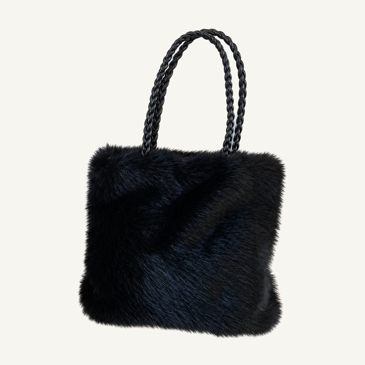 Braided Handle Faux Fur Shoulder Bag