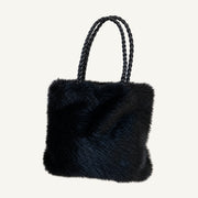 Braided Handle Faux Fur Shoulder Bag