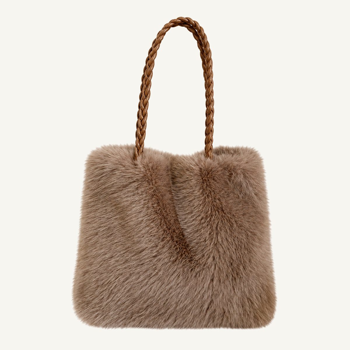 Braided Handle Faux Fur Shoulder Bag