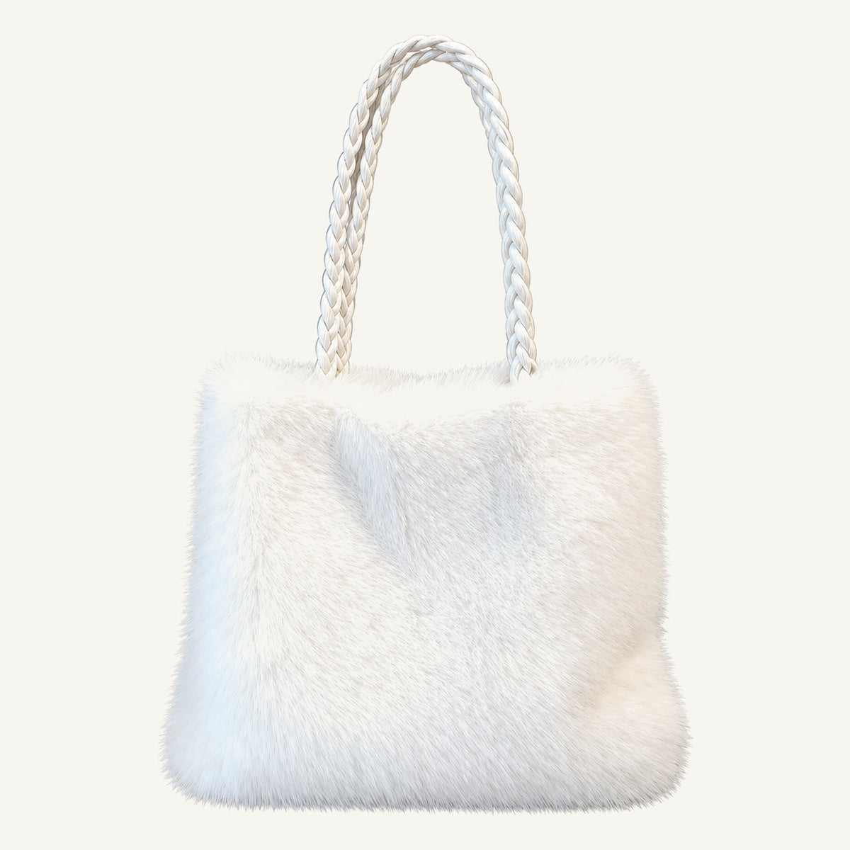 Braided Handle Faux Fur Shoulder Bag