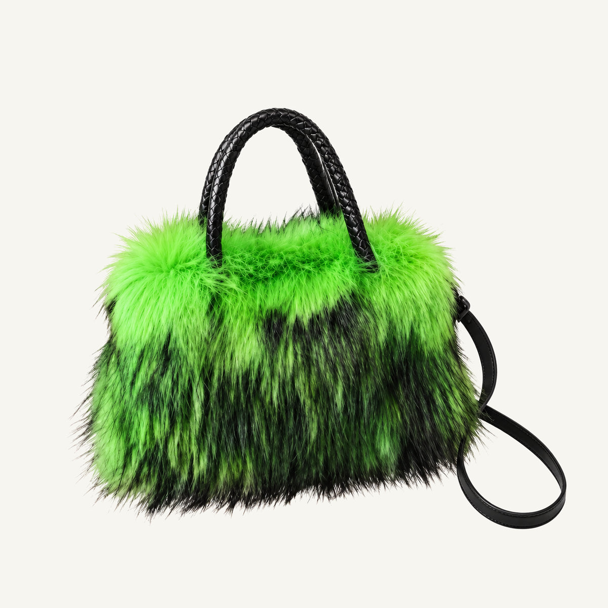 Faux Fur Handbag with Black Handles