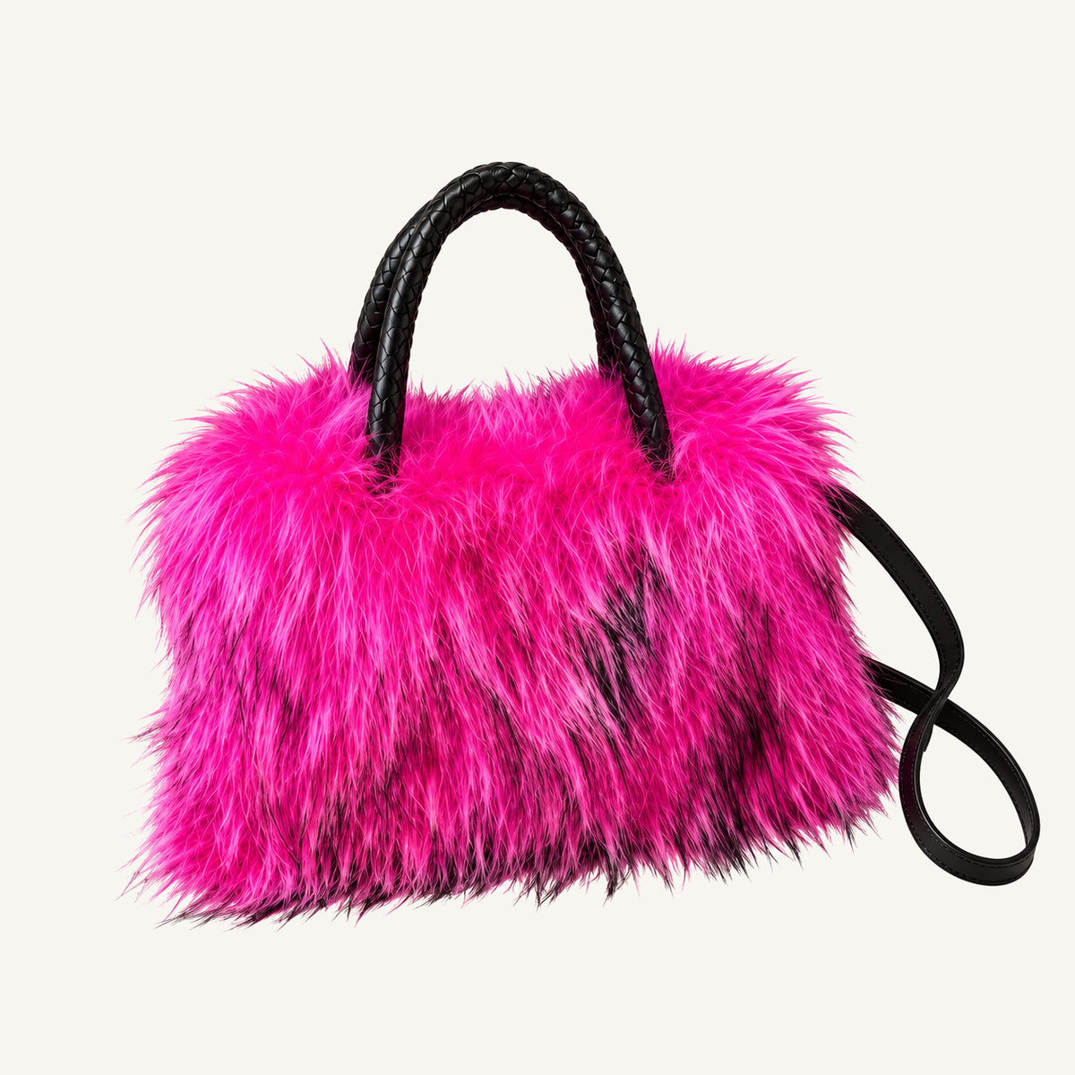 Faux Fur Handbag with Black Handles