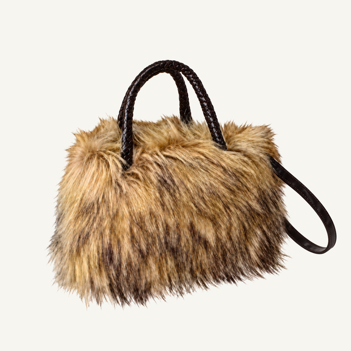 Faux Fur Handbag with Black Handles