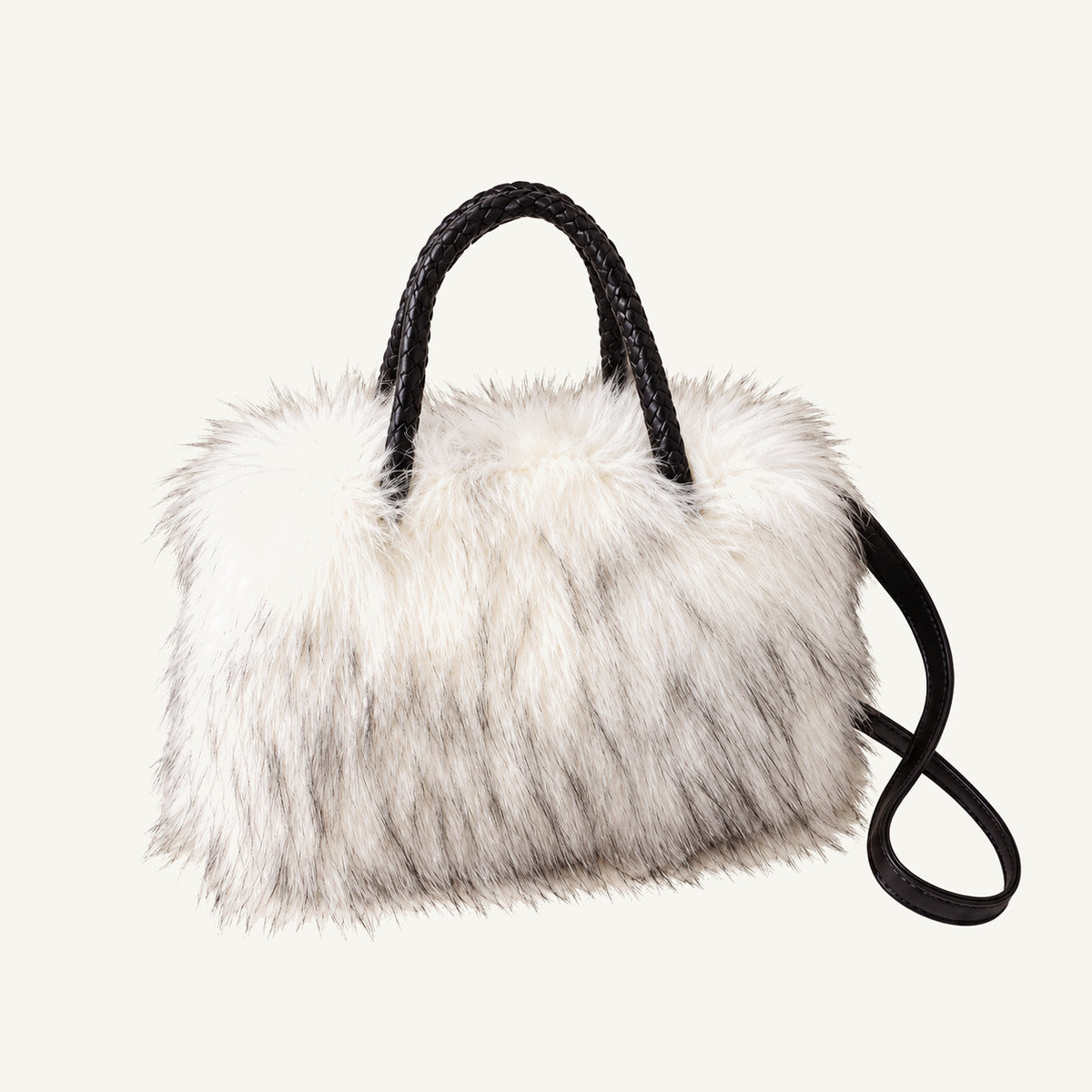 Faux Fur Handbag with Black Handles