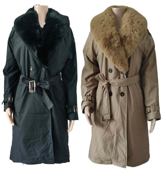 Faux Fur Collar Winter Jacket w/ Belt: WJK88