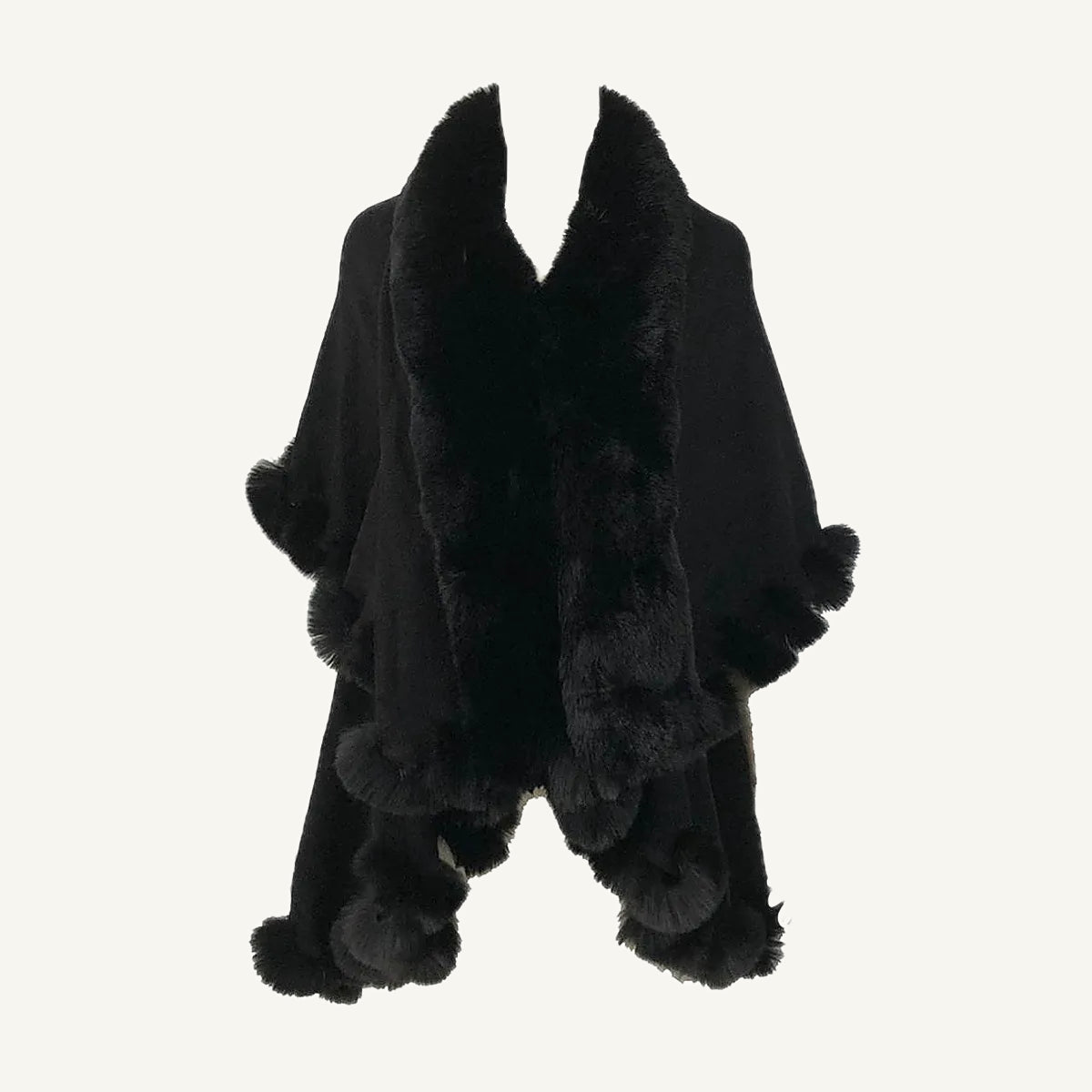 Knit Shawl with Fur Trim