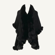 Knit Shawl with Fur Trim